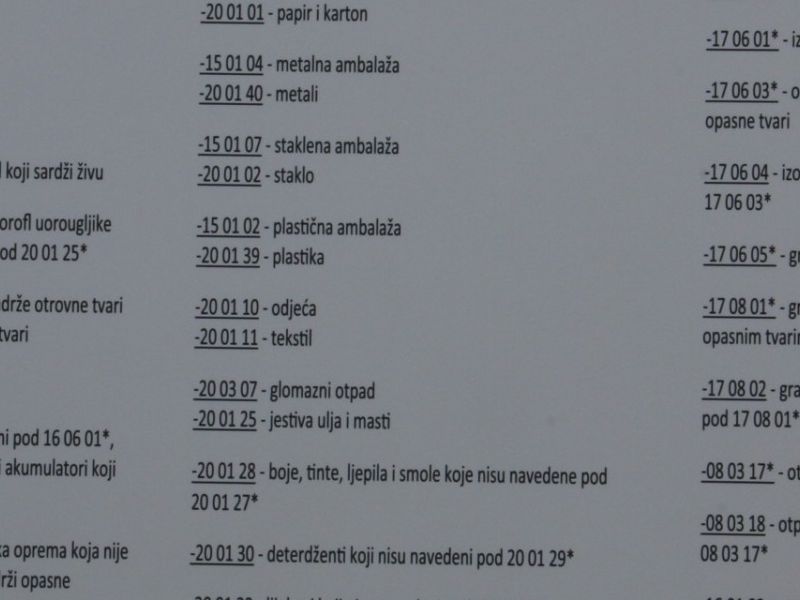 različite vrste otpada koje građani s područja Lipika mogu predati u reciklažno dvorište