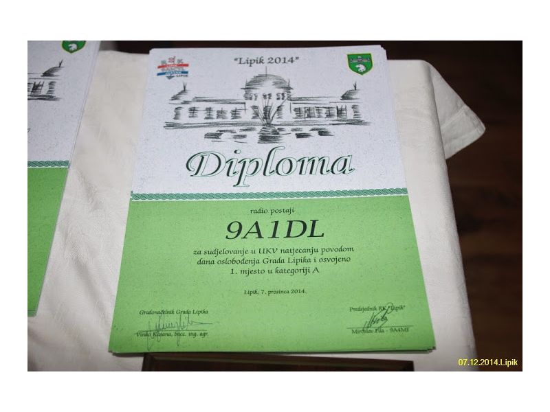 Diploma za sudjelovanje u UKV natjecanju