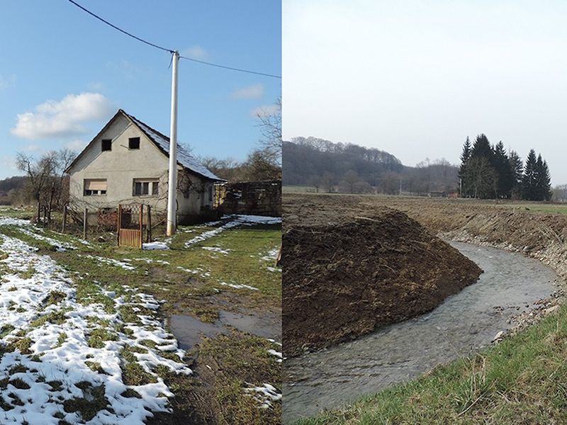 usporedba prije i poslije radova: potok u Donjem Čagliću