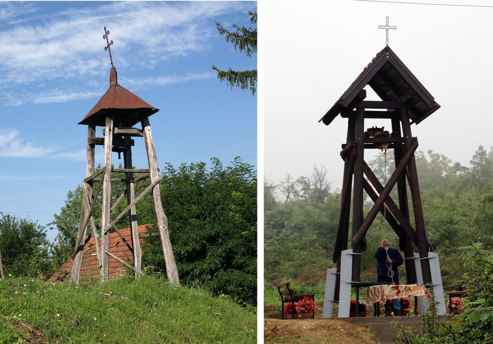 Stari zvonik (2008. arhiva takodobra.com), novi zvonik 2015.